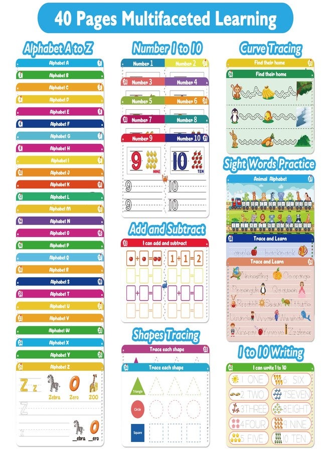 iHarPro Handwriting Practice Tracing Books for Kids Ages 3-5, Montessori Preschool Learning Activity, Autism Educational Learn Number Letters Shapes Animal & Sight Words Workbook with 8 Dry Erase Markers - Image 3